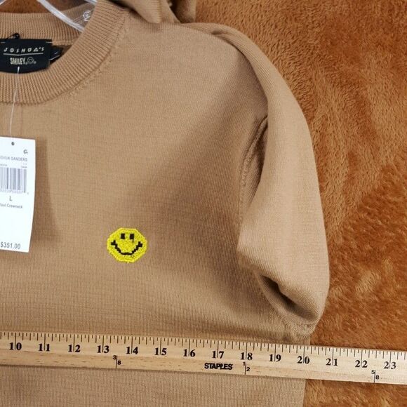JOSHUA SANDERS Sweater Mens Large Tan PIXEL Crew Smiley Face 100% Wool $351 - Picture 7 of 9